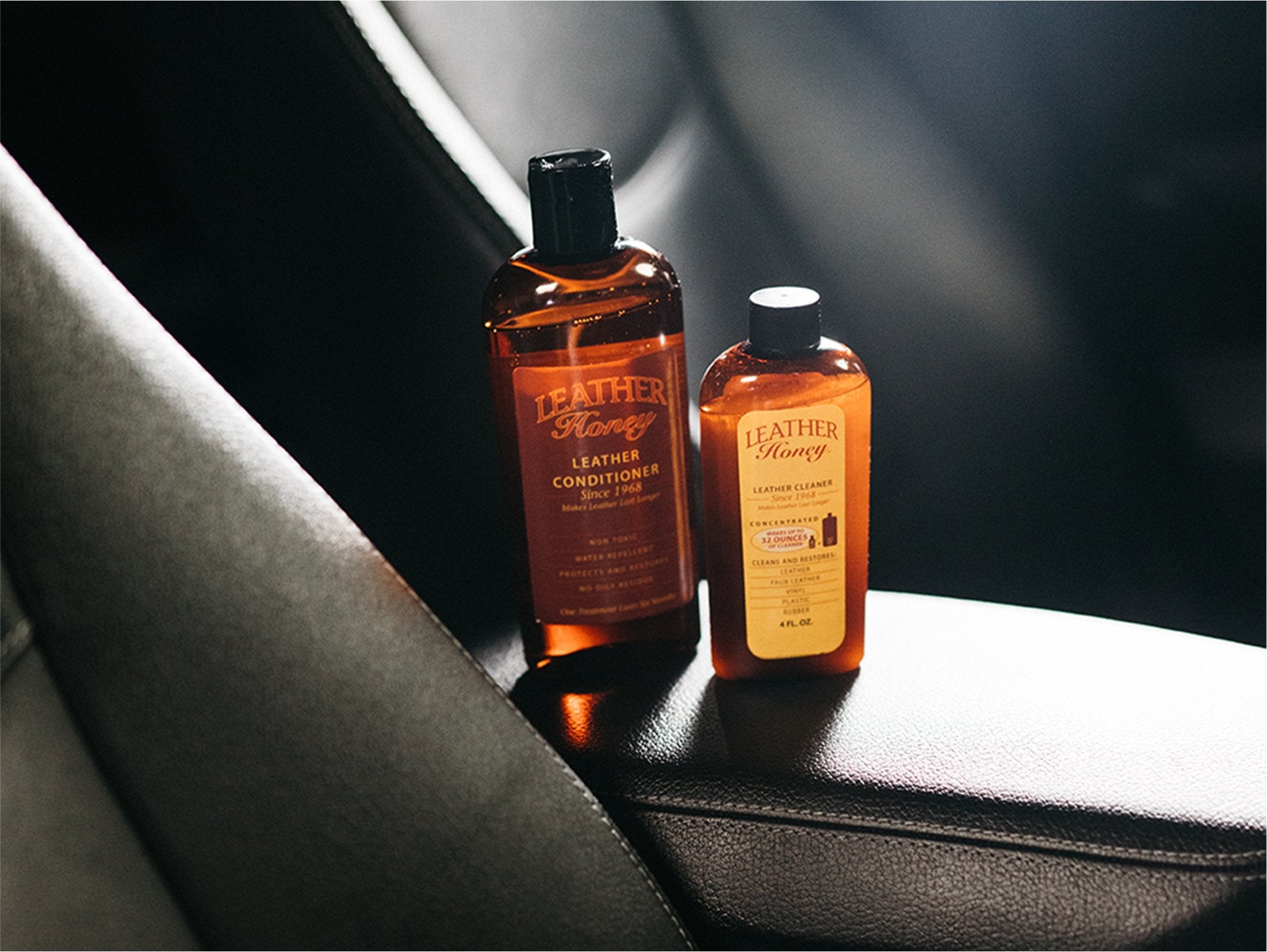 Leather Honey leather care products clean and condition leather car seats.