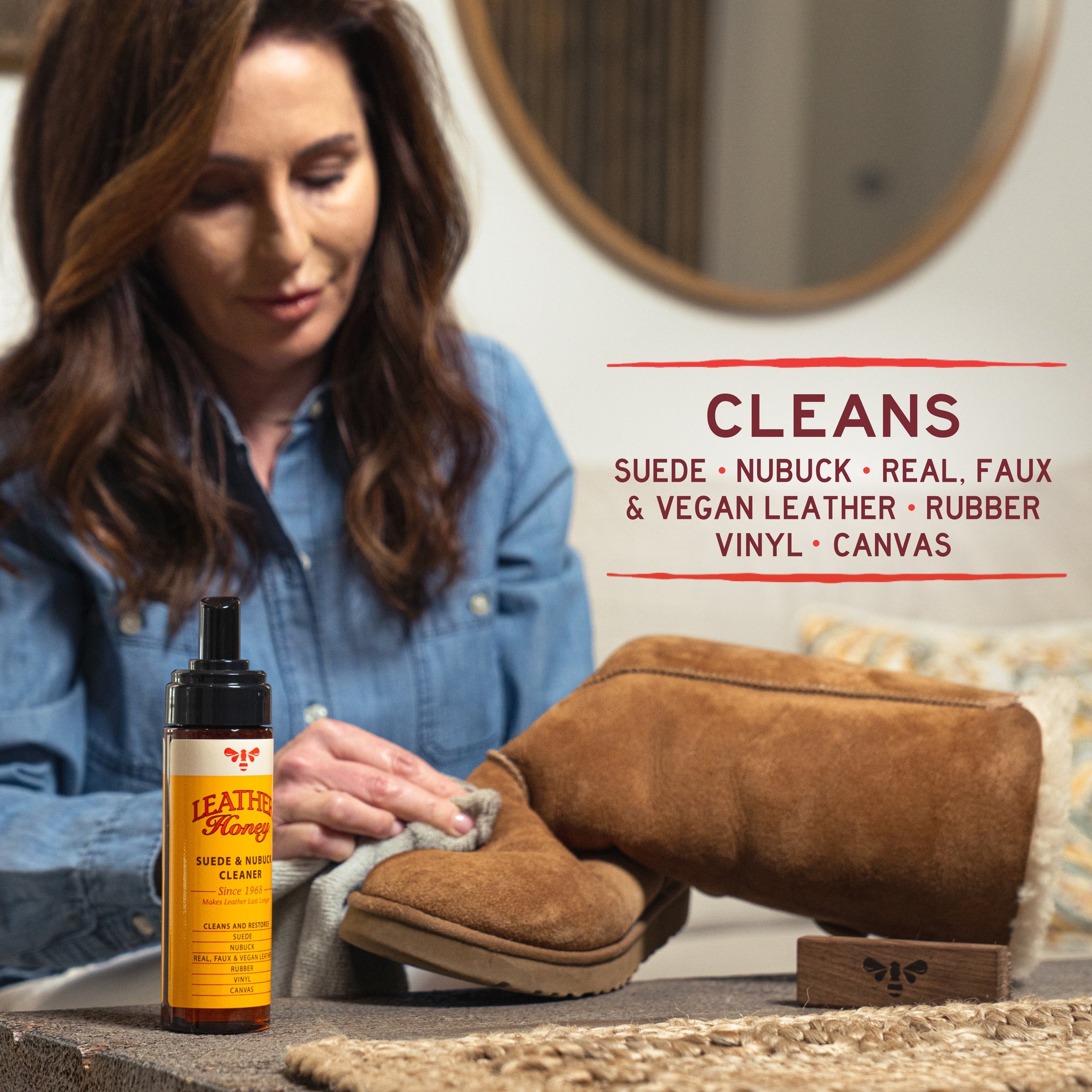 thumbnail interactive-video image 1 of KIEMT Suede & Nubuck Care Kit – Cleaner, Conditioner & Water Repellent Spray With Brush For Shoes & Furniture 1 of 5