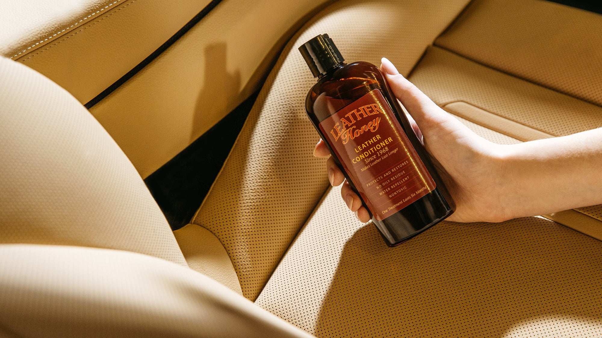 Leather Honey leather care products condition leather car seat.